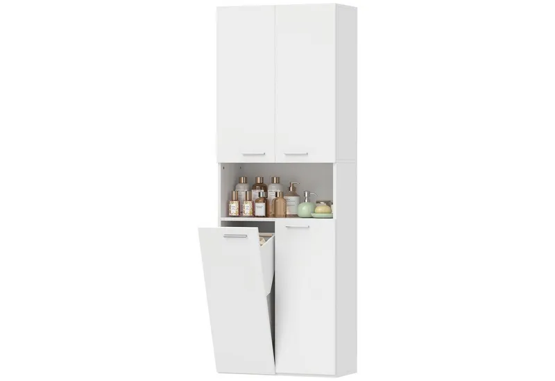 MC Star Hochschrank 174 cm hoher Badezimmerschrank mit ausklappbarem (Wäschekorb und Soft-Close-Türen, Weiß), Weiß, – Produktbild 4 von 4