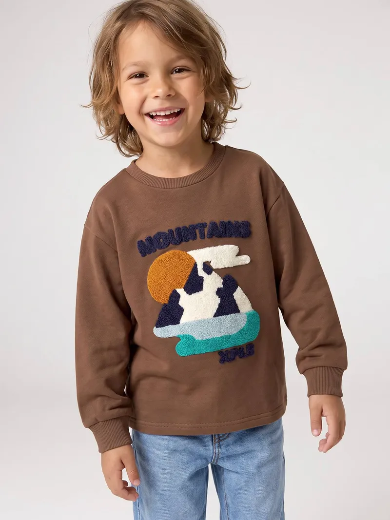 Vertbaudet Shirt mit Bouclé-Print Jungen, Hellbraun, – Produktbild 1 von 4