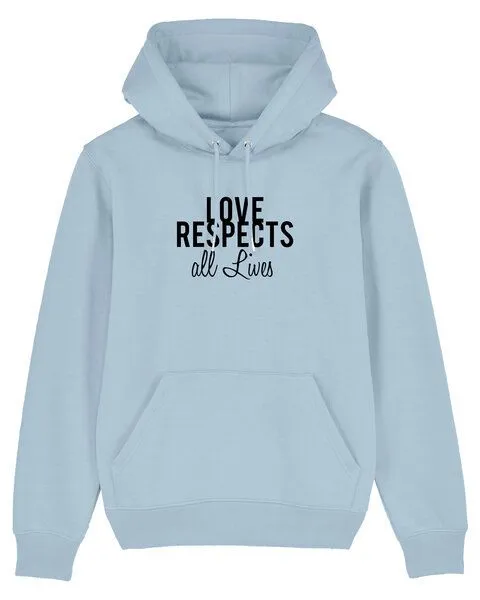Human Family Human Family Bio Unisex Hoodie "Love - Respects", Hellblau, – Produktbild 1 von 2