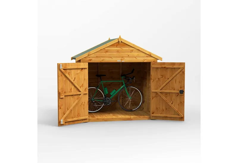 Powersheds Gerätehaus Fahrradschuppen mit Satteldach aus Nut- und Feder Vollholz, BxT: 120x180 cm, (Polyester-verstärkte Dachpappe, gehärtetes Glas, hochwertiges Holz), Hochwertiges Holz, Braun, – Produktbild 4 von 5