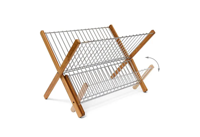 RELAXDAYS RELAXDAYS Geschirrständer Abtropfgestell CROSS Bambus-Metall, Braun|silberfarben, – Produktbild 3 von 4