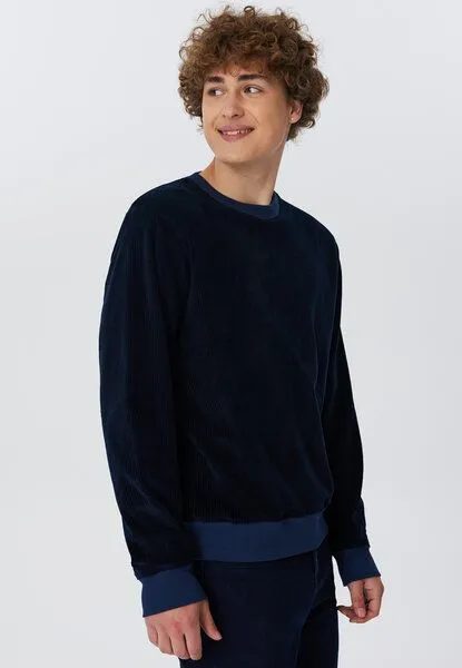 Leela Cotton Leela Cotton Herren Cord-Sweatshirt aus 100% kba-Baumwolle - Feiner Nicky Cordstoff 2232, Nachtblau, – Produktbild 3 von 3