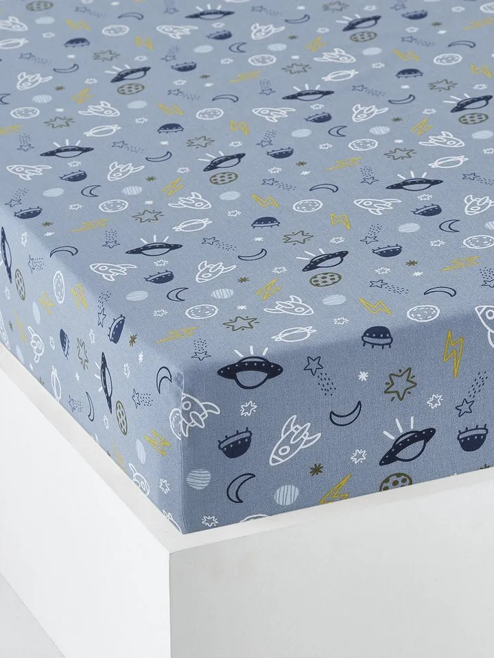 Vertbaudet Vertbaudet Spannbettlaken Kinder Spannbettlaken COSMOS, Baumwolle, Blau, – Produktbild 1 von 1