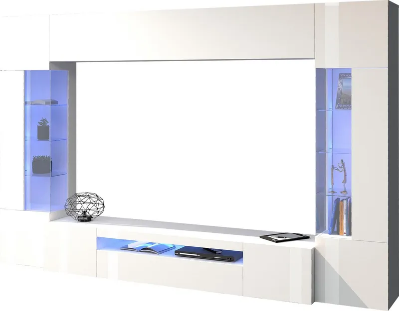 OTTO home Wohnwand New Egypt, (4-St., Breite 290cm), bestehend aus 2 Stauraumvitrinen, 1 Lowboard, 1 Hängeschrank, Weiß, – Produktbild 1 von 5