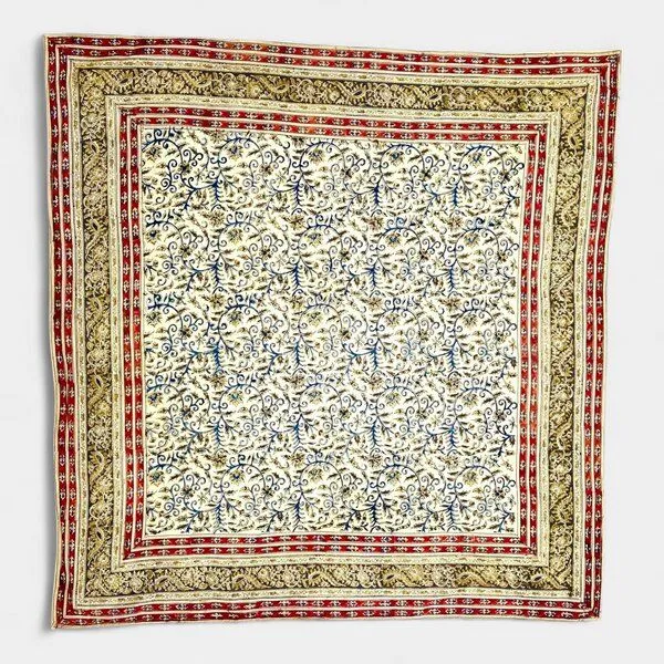 Der Lindwurm Der Lindwurm Kalamkari- Tuch (110x110 cm), Handdruck mit Pflanzenfarben, Rot/gelb, – Produktbild 1 von 2
