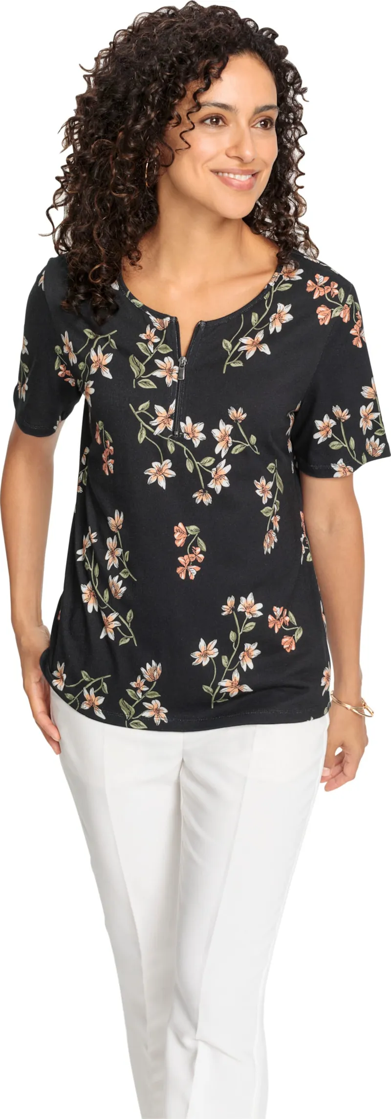 Witt Kurzarmshirt schwarz-ecru-bedruckt, Schwarz-ecru-bedruckt, – Produktbild 2 von 2