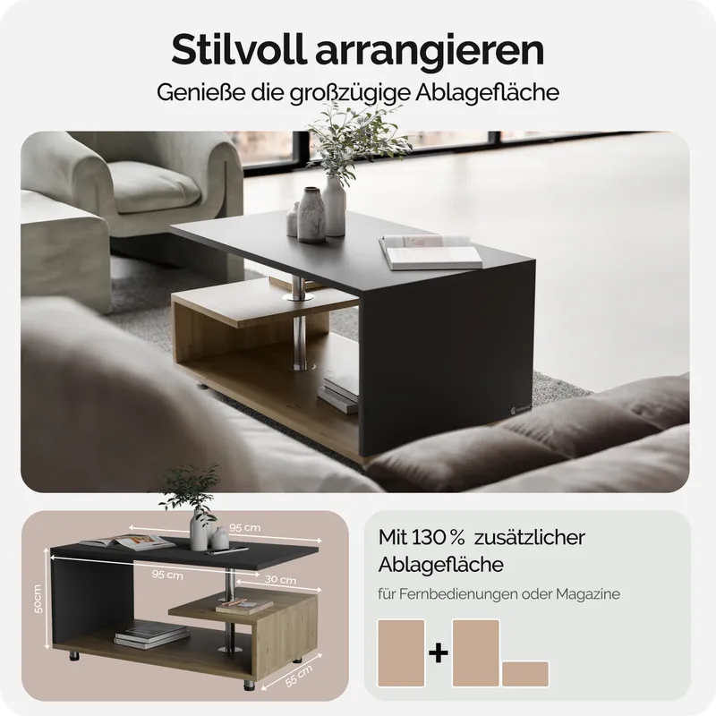 Casaria® Couchtisch Orlando Holz/Grau 95x55x50cm – Produktbild 2 von 2