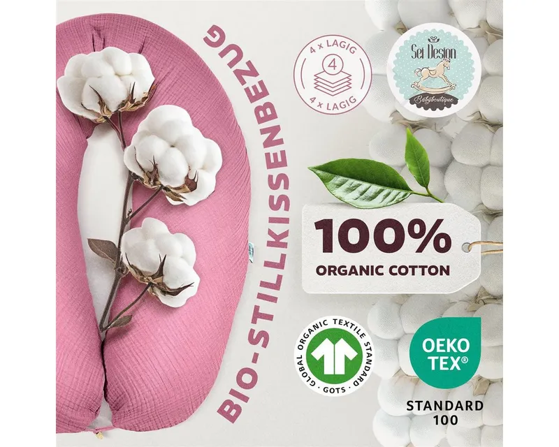 SEI Design Stillkissenbezüge Bezüg für Stillkissen Lagerungskissen Seitenschläferkissen 190x30 cm, 100% Baumwolle, Rosa, – Produktbild 2 von 5