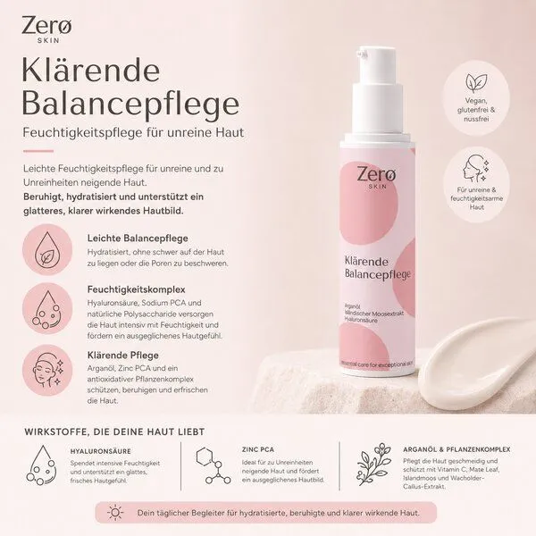 Zero Skin Zero Skin Klärende Balancepflege - 50 ml, ausgleichend und hydratisierend mit Islandmoos und Mate Blatt – Produktbild 3 von 4