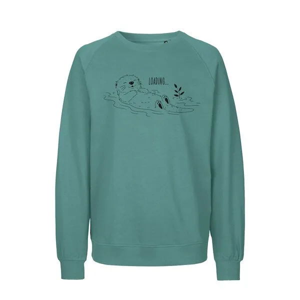 HANDGEDRUCKT HANDGEDRUCKT "Loading" Unisex Sweatshirt aus reiner Biobaumwolle (kbA), Teal, – Produktbild 1 von 2