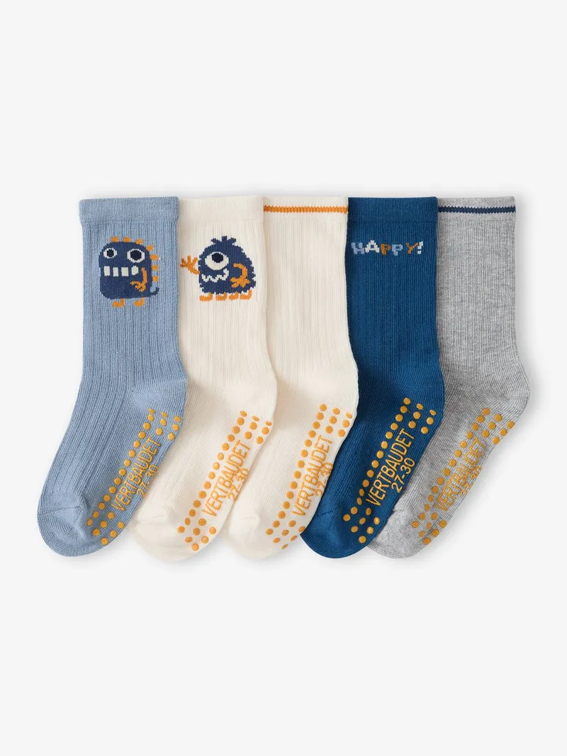 Vertbaudet 5er-Pack Kinder Stoppersocken Mini-Monster, Graublau, – Produktbild 1 von 2