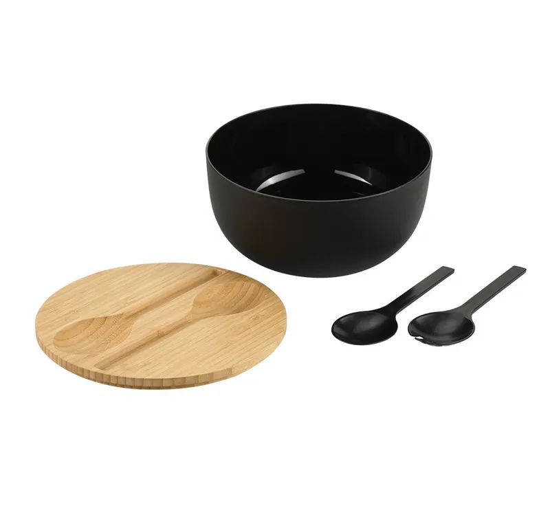 Kesper Kesper Salatschüssel inkl. Salatbesteck, Polypropylen, (Set, 4-tlg), Deckel aus FSC®-zertifiziertem Bambus, Schwarz, – Produktbild 3 von 3