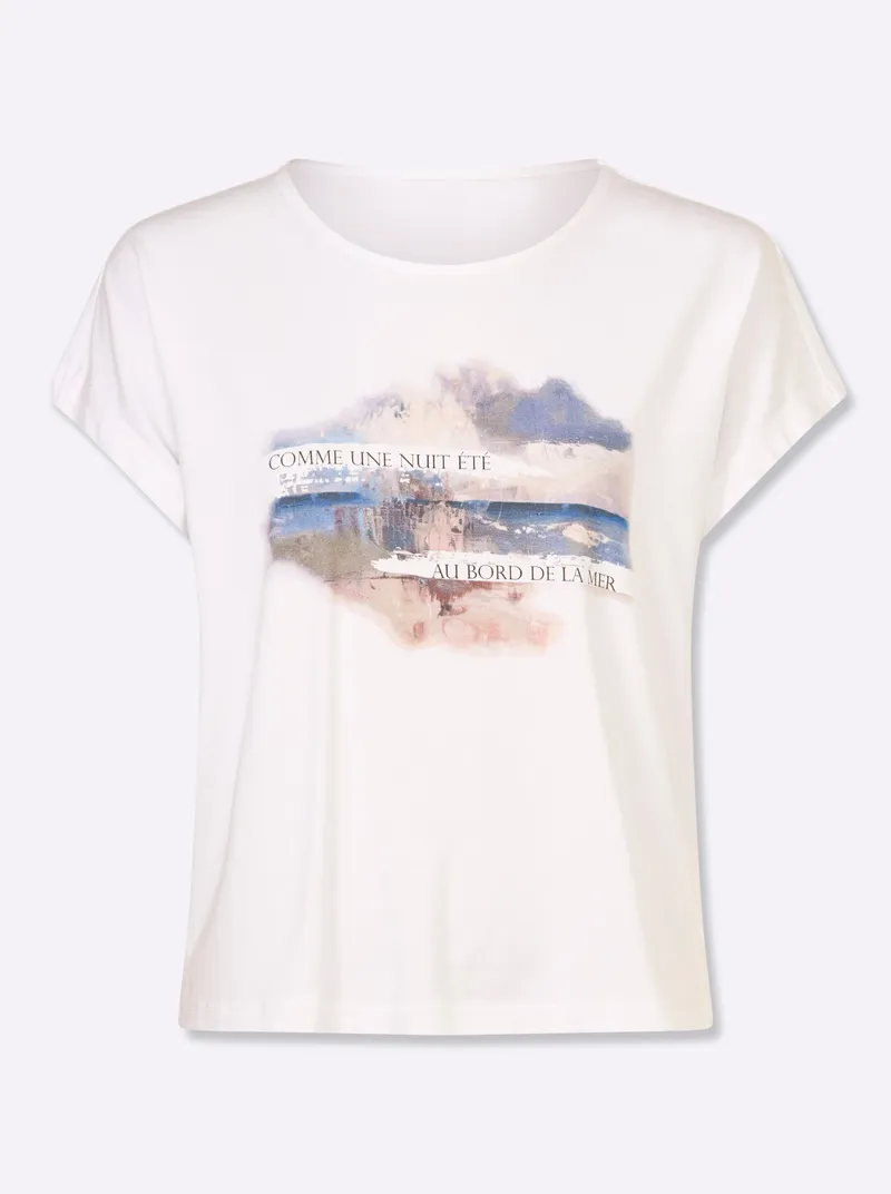 heine Kurzarmshirt weiß-rauchblau, Weiß-rauchblau, – Produktbild 1 von 2