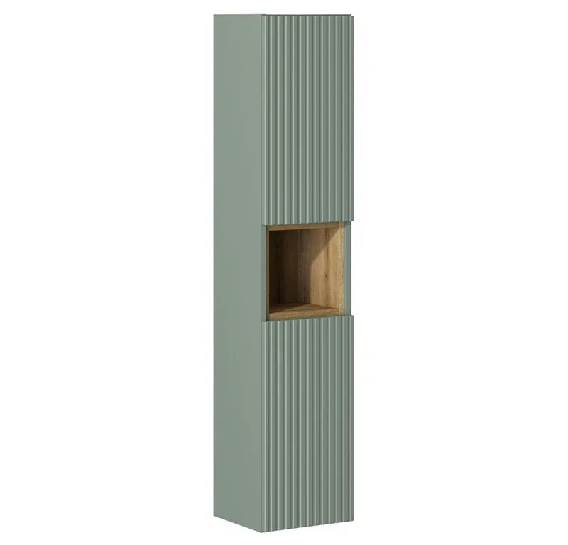 Lomadox Hochschrank NEWPORT-56-GREEN mit Regaleinsatz, Schilfgrün und Eiche, ca. 30/140/25 cm, Grün, – Produktbild 1 von 3