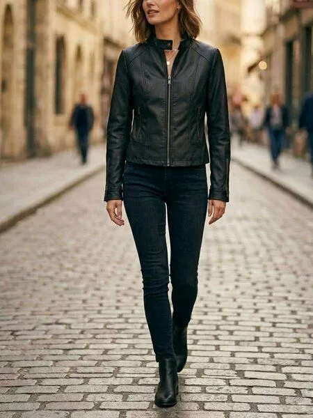 Will's Vegan Shop Will's Vegan Shop Schwarze Rennfahrer-Jacke für Damen, Schwarz, – Produktbild 1 von 2
