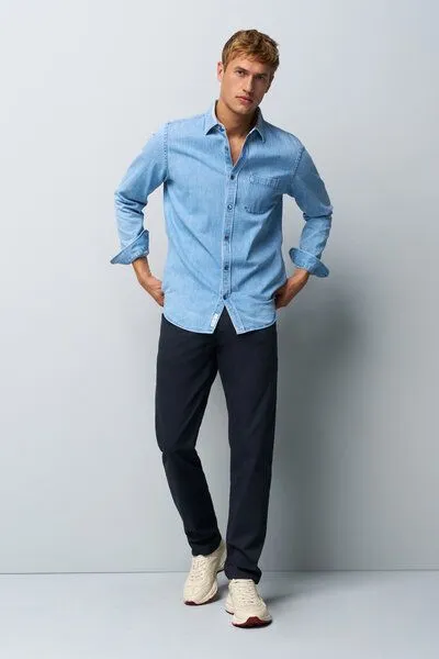 M 5 BY MEYER M 5 BY MEYER Baumwolle-Tencel Microstruktur Five Pocket, Blau (marine), – Produktbild 1 von 5