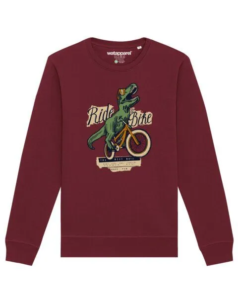 watapparel watapparel Sweatshirt Unisex T-Rex Fahrrad, Burgundy, – Produktbild 1 von 4