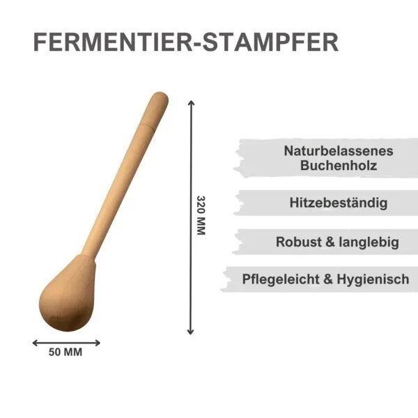 mikken mikken Fermentier Starter Set - XXL Gläser 4,25 Liter mit Fermentier Gitter, Holzstampfer und Deckel – Produktbild 6 von 6