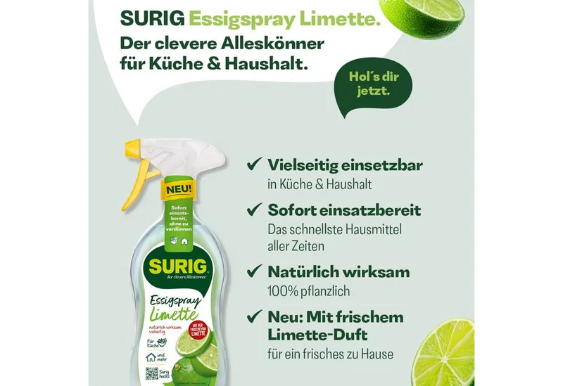 SURIG SURIG Essigspray Limette 500 ml Essigreiniger (1-St. vegan, verträglich, zuckerfrei, fettfrei, gebrauchsfertig, vielseitig) – Produktbild 2 von 4