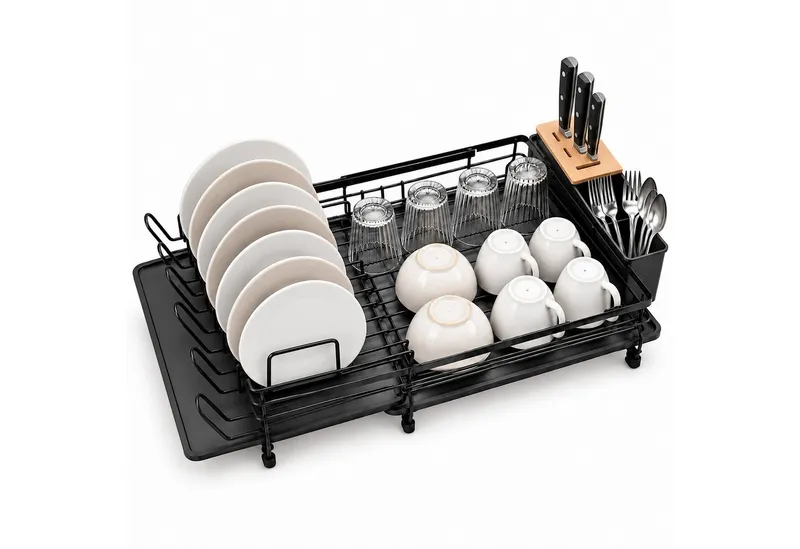 RELAXDAYS RELAXDAYS Geschirrständer Ausziehbare Abtropfgestell, Zubehör für Küchenspüle, Braun|schwarz, – Produktbild 1 von 5