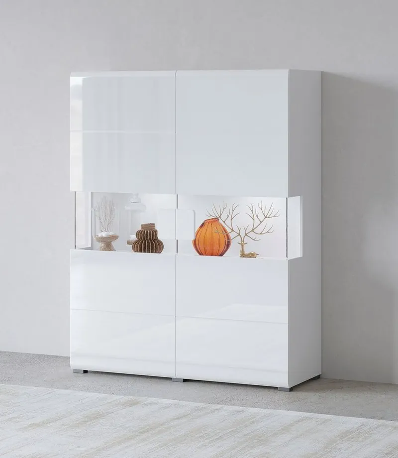 OTTO home Highboard Toledo,Breite 121,5 cm, trendige Hochkommode mit 2 Türen, Hochschrank mit Glas-Partien,stylische Hochglanzfronten, Weiß, – Produktbild 2 von 8
