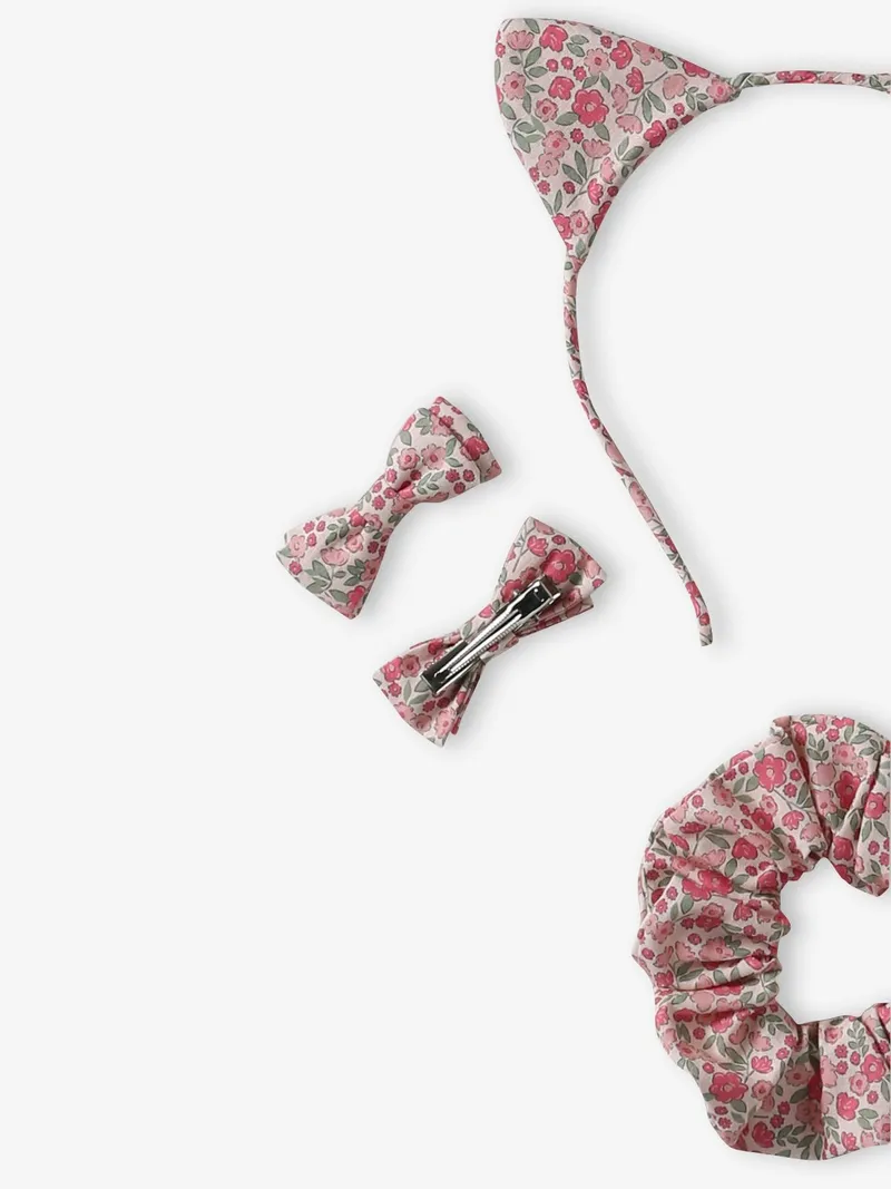 Vertbaudet 4-teiliges Haaraccessoires-Set mit Blumenmuster, Hellrosa, – Produktbild 3 von 3
