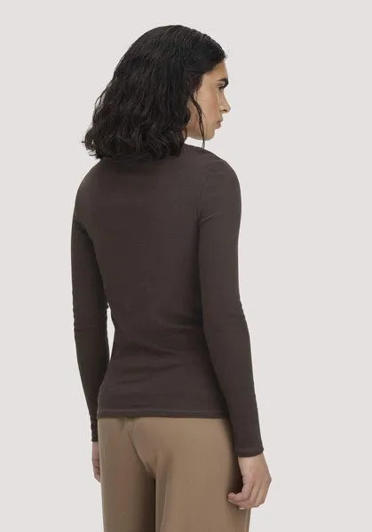hessnatur hessnatur Longsleeve Slim aus Bio-Schurwolle und TENCEL Lyocell, Kakao braun, – Produktbild 2 von 4