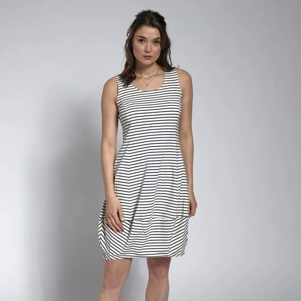 CON_STANT CON_STANT Ballonkleid ohne Arm 95% Baumwolle (kbA), Ringel creme/marine, – Produktbild 1 von 1