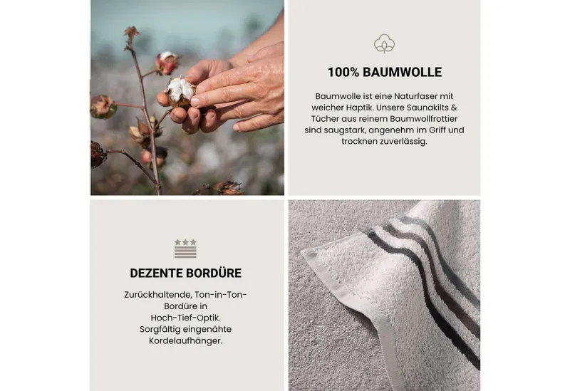 Schiesser Schiesser Handtücher Skyline Color aus 100 % Baumwolle mit eleganter Streifenbordüre, Frottier (Set, 4-St), OEKO-TEX® MADE IN GREEN, Grau, – Produktbild 4 von 6