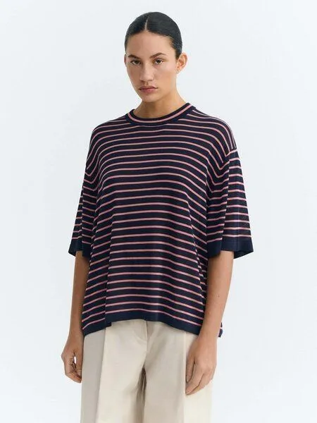 thinking mu thinking mu Damen T-Shirt - Zenna Knitted - aus 100 % Lyocell, Navy stripes (bunt), – Produktbild 1 von 3