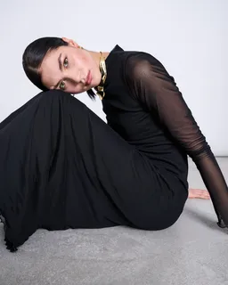 JAN N JUNE JAN 'N JUNE Damen vegan Zaldi Langarm-Kleid Aus Netzstoff Schwarz – Produktbild 1 von 1