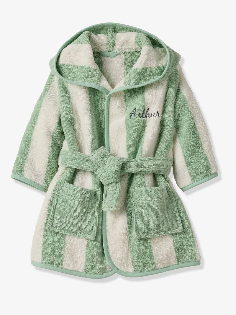 Vertbaudet Baby Bademantel STRANDKORB Capsule FAMILY personalisierbar, Grün gestreift, – Produktbild 1 von 2