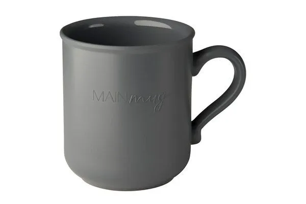 reMAIN reMAIN MAINmug - 4 St. stabile u. bruchfeste Mehrwegtassen mit Griff aus Recyclingkunststoff - nachhaltige Tassen für Heiß/Kaltgetränke - Kinderbecher - Camping - etc., Schiefergrau, – Produktbild 1 von 4