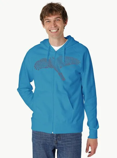 Peaces.bio - handbedruckte Biomode Peaces.bio - handbedruckte Biomode Bio Herren-Zip-Hoodie Sperber, Türkis, – Produktbild 3 von 3