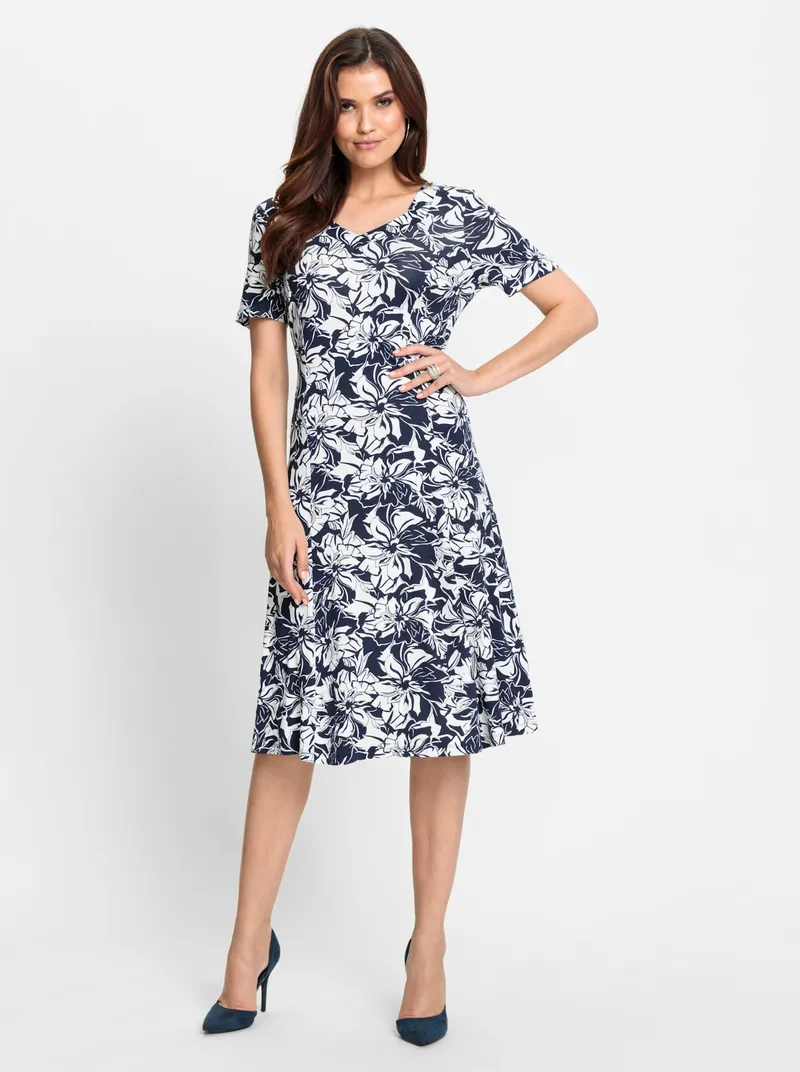 Witt Jerseykleid, Marine-ecru-bedruckt, – Produktbild 1 von 3