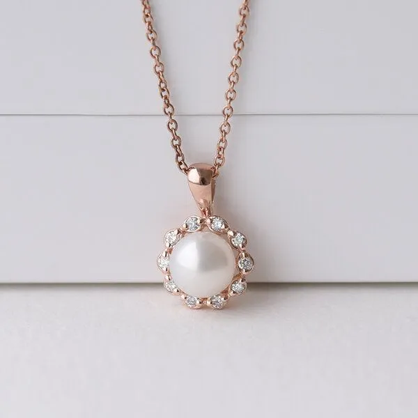 Eppi Eppi Goldene Halo-Halskette mit Perle und Diamanten Maviga, Rosa, – Produktbild 1 von 4