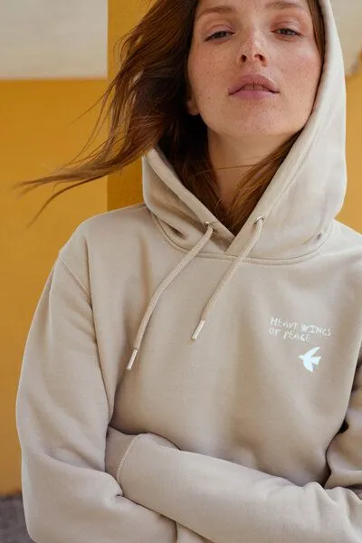 Kultgut Kultgut PRE-Order Artdesign - Biofair Hoodie - Heavy Wings of Peace, Beige, – Produktbild 1 von 4