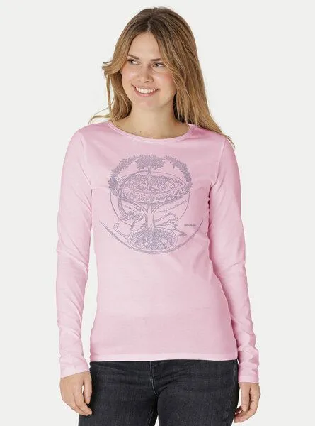 Peaces.bio - handbedruckte Biomode Peaces.bio - handbedruckte Biomode Bio-Damen-Langarmshirt "Weltenesche", Rosa, – Produktbild 2 von 3