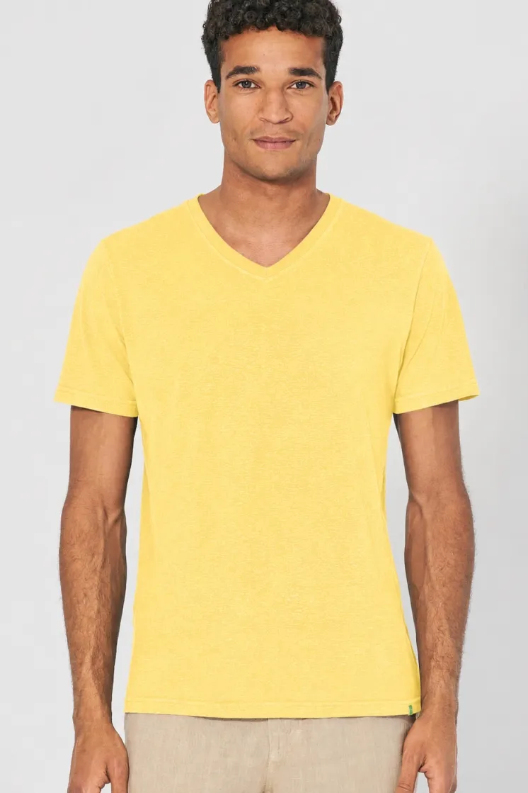 HempAge Hempage Herren vegan T-Shirt Mit V-Ausschnitt Slim Fit Gelb, Gelb, – Produktbild 2 von 2
