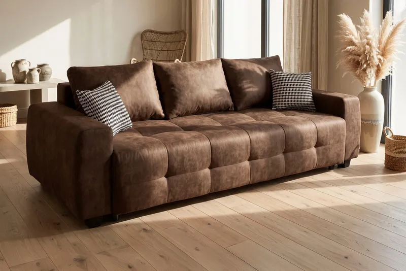 OTTO home Schlafsofa Bella B: 241 cm, Liegefl. 142x194 cm mit Bettkasten & Zierkissen, Schlafcouch mit Gästebett, 2 Zierkissen inklusive, frei stellbar, Braun, – Produktbild 1 von 6
