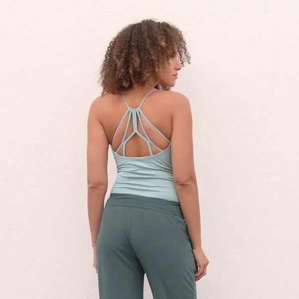 Jaya Jaya NICOLE - Damen - Top für Yoga aus Biobaumwolle mit besonderer Rückenpartie, Aqua/grün, – Produktbild 3 von 4