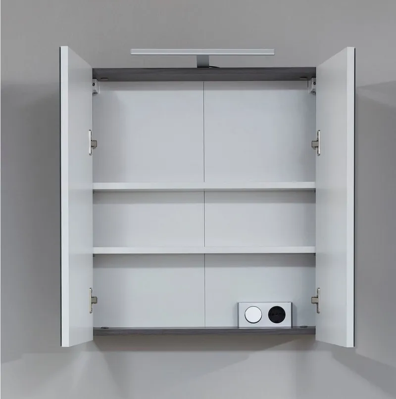 welltime Spiegelschrank Sovana Badschrank wahlweise mit oder ohne Beleuchtung - (B/T/H) 60/18/67 cm, Grau|silberfarben, – Produktbild 5 von 5