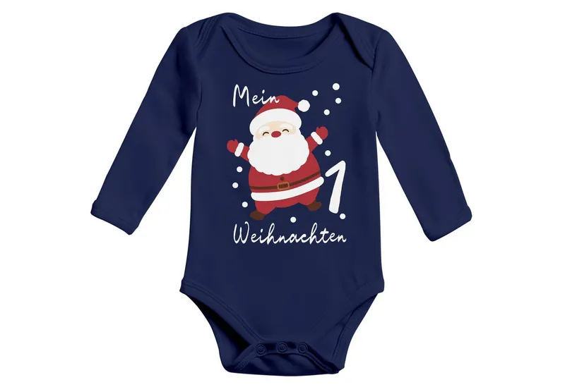 MoonWorks Body Baby Body langarm Mein erstes Weihnachten Santa Aufdruck XMAS Outfit, Blau, – Produktbild 2 von 2