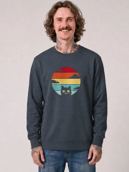 watapparel watapparel Sweatshirt Unisex Retro Sunset Cat, India ink grey, – Produktbild 2 von 2
