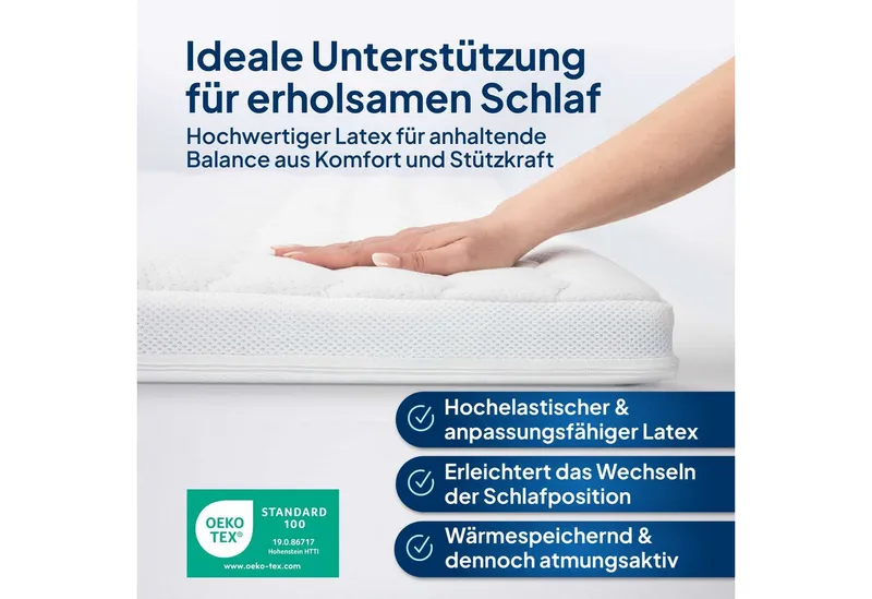 AM Qualitätsmatratzen, Topper Latex RG65, Premium Matratzenauflage Latex-Topper, Besonders Langlebig, 6 cm hoch, Latex, 80x200 cm, Weiß, – Produktbild 4 von 5