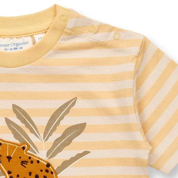 Sense Organics Sense Organics Baby T-Shirt, Modell ANTON, Butterblumengelb-weiß geringelt mit leopard, – Produktbild 3 von 4