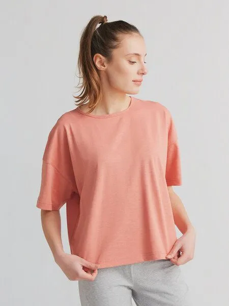 Leela Cotton Leela Cotton Damen Flammé T-Shirt Bio-Baumwolle, Lachs, – Produktbild 2 von 3