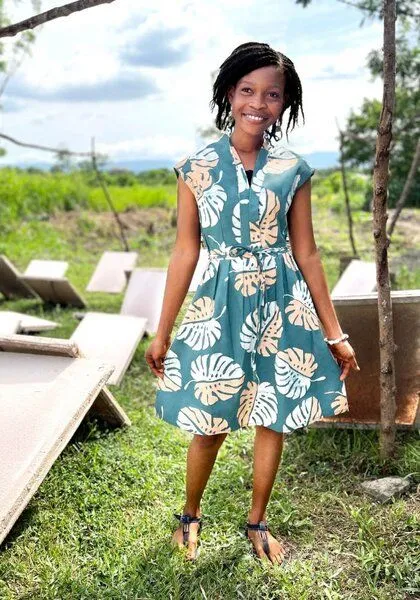 Global Mamas Global Mamas Bio Kleid - RETRO - Rings, Monstera teal (blaugrün), – Produktbild 2 von 4