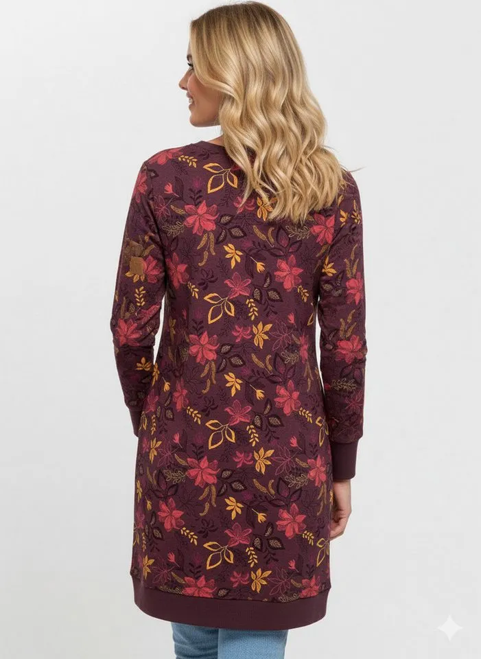 ragwear ragwear Sweatkleid MENITA FLOWERS O mit kurzer Passform, aus Baumwolle und Polyester, Rot, – Produktbild 2 von 3