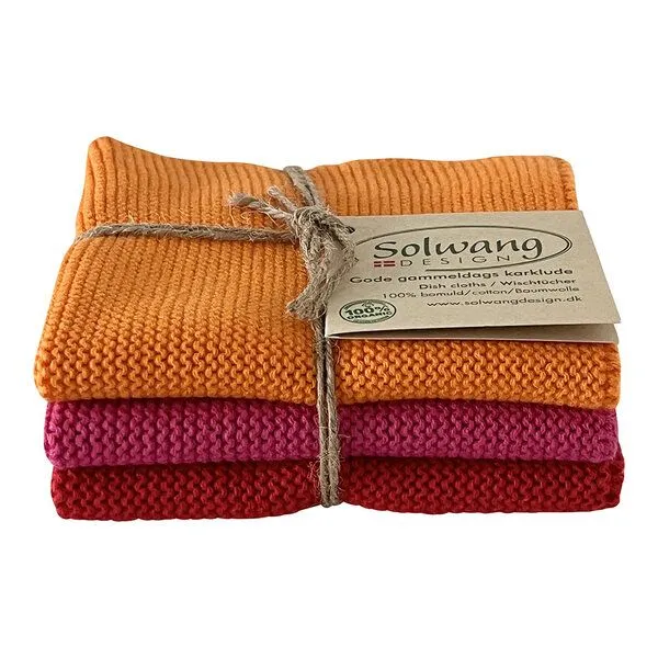 Solwang Design Solwang Design 3er-Set Spültücher aus 100% Biobaumwolle, Orange-pink-rot, – Produktbild 1 von 2